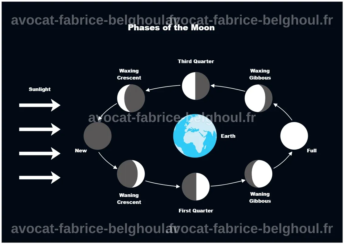 Représentation des cycles lunaires et de leurs phases.